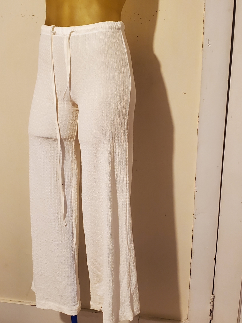 Women's White Wide-Leg Drawstring Pants